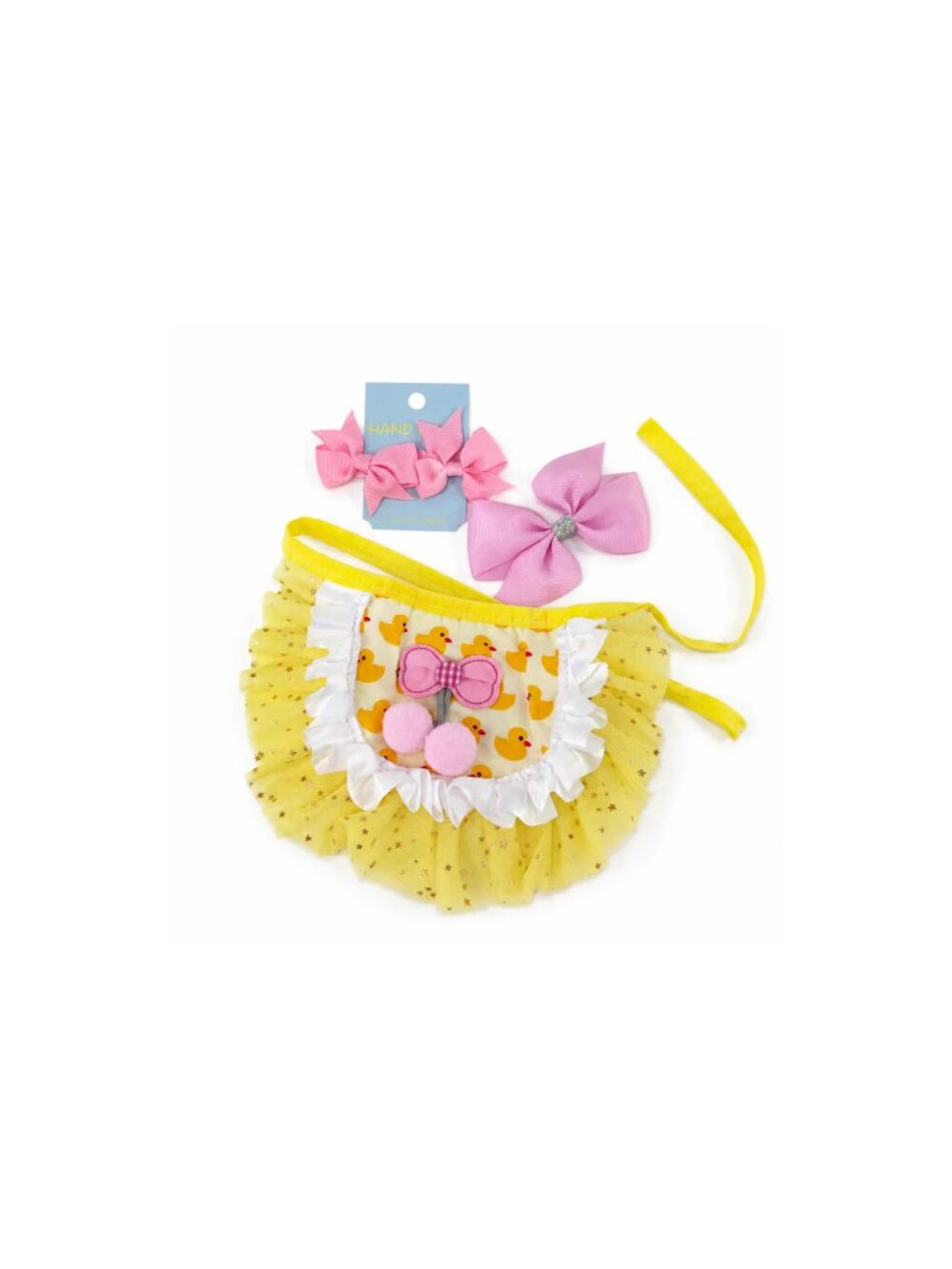 Dog Yellow Tutu Gift Outfit with Pink Bows for Small Dogs & Cats | Size M